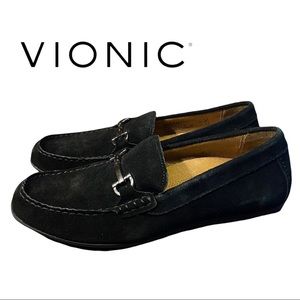 NEW Vionic "Mason" Black Suede Leather Slip-on Flats Loafers 9.5